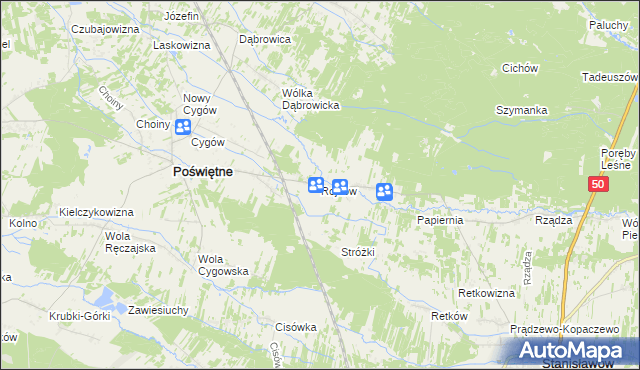 mapa Rojków gmina Poświętne, Rojków gmina Poświętne na mapie Targeo