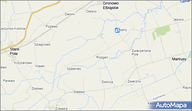 mapa Rozgart gmina Gronowo Elbląskie, Rozgart gmina Gronowo Elbląskie na mapie Targeo