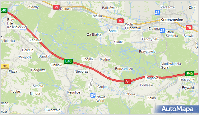 mapa Rudno gmina Krzeszowice, Rudno gmina Krzeszowice na mapie Targeo