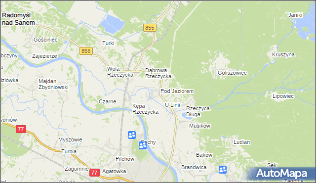 mapa Rzeczyca Okrągła, Rzeczyca Okrągła na mapie Targeo