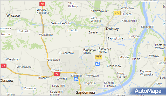 mapa Rzeczyca Sucha, Rzeczyca Sucha na mapie Targeo