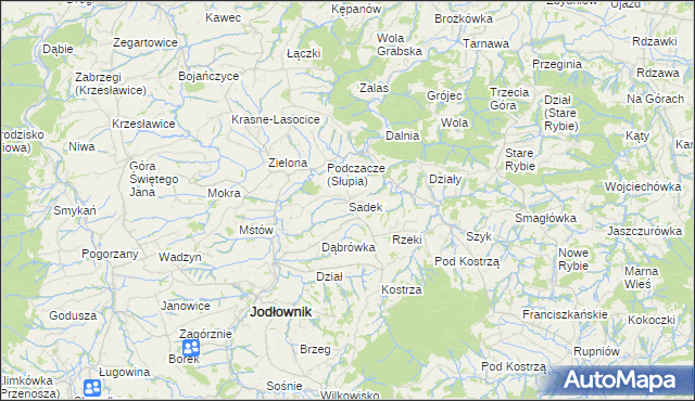 mapa Sadek gmina Jodłownik, Sadek gmina Jodłownik na mapie Targeo