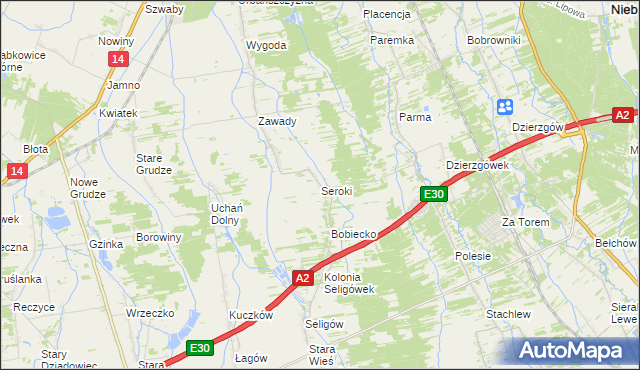 mapa Seroki gmina Łyszkowice, Seroki gmina Łyszkowice na mapie Targeo