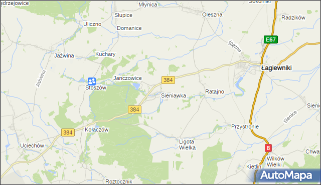 mapa Sieniawka gmina Łagiewniki, Sieniawka gmina Łagiewniki na mapie Targeo