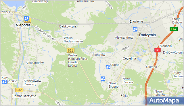 mapa Sieraków gmina Radzymin, Sieraków gmina Radzymin na mapie Targeo