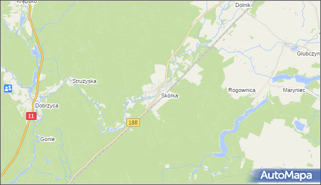 mapa Skórka gmina Krajenka, Skórka gmina Krajenka na mapie Targeo