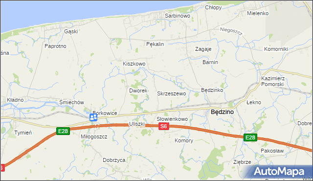mapa Skrzeszewo gmina Będzino, Skrzeszewo gmina Będzino na mapie Targeo