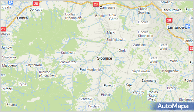 mapa Słopnice, Słopnice na mapie Targeo