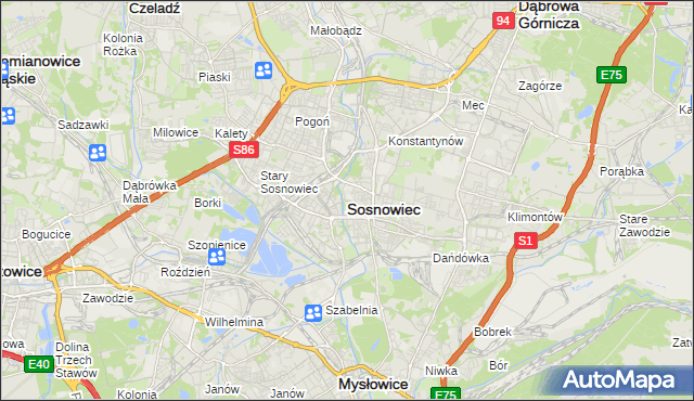 mapa Sosnowca, Sosnowiec na mapie Targeo