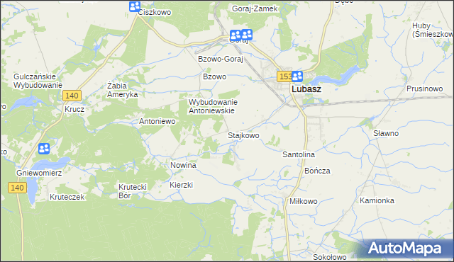 mapa Stajkowo gmina Lubasz, Stajkowo gmina Lubasz na mapie Targeo