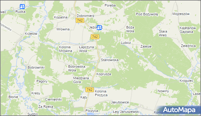 mapa Stanowiska gmina Kluczewsko, Stanowiska gmina Kluczewsko na mapie Targeo