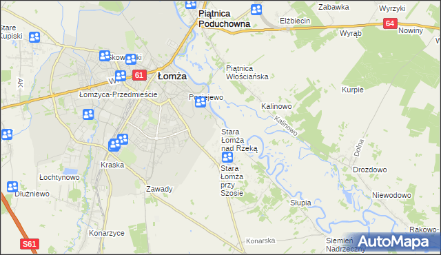 mapa Stara Łomża nad Rzeką, Stara Łomża nad Rzeką na mapie Targeo