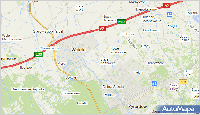 mapa Stare Kozłowice, Stare Kozłowice na mapie Targeo