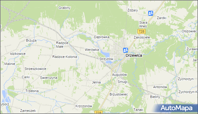 mapa Strzyżów gmina Drzewica, Strzyżów gmina Drzewica na mapie Targeo