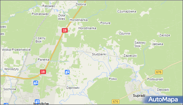 mapa Studzianki gmina Wasilków, Studzianki gmina Wasilków na mapie Targeo