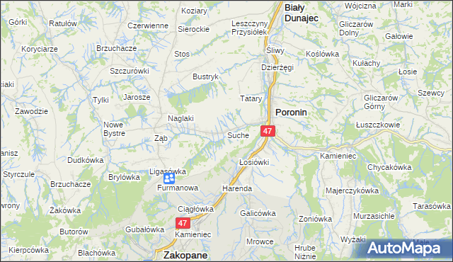 mapa Suche gmina Poronin, Suche gmina Poronin na mapie Targeo
