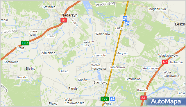mapa Szamoty gmina Nadarzyn, Szamoty gmina Nadarzyn na mapie Targeo