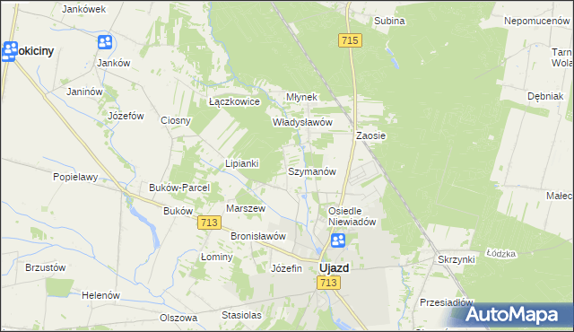 mapa Szymanów gmina Ujazd, Szymanów gmina Ujazd na mapie Targeo