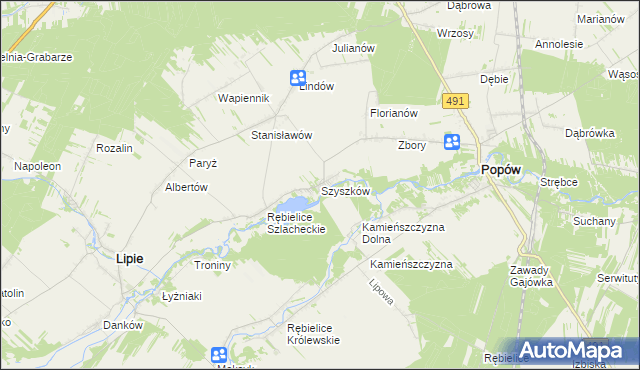 mapa Szyszków gmina Lipie, Szyszków gmina Lipie na mapie Targeo