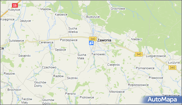 mapa Tarnowiec gmina Zawonia, Tarnowiec gmina Zawonia na mapie Targeo