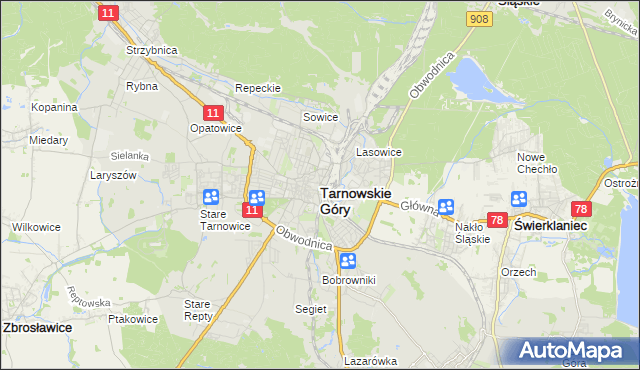 mapa Tarnowskie Góry, Tarnowskie Góry na mapie Targeo