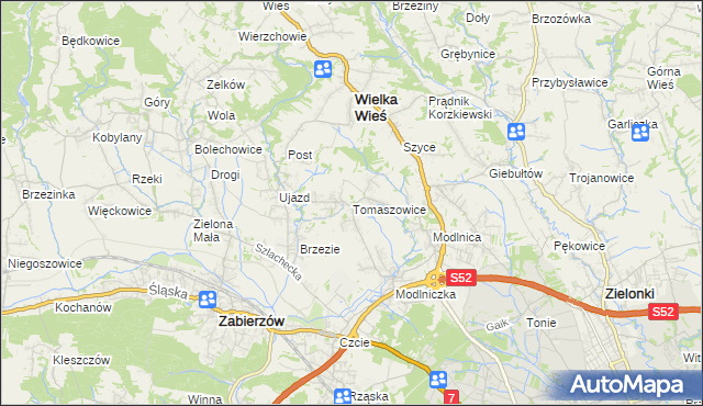 mapa Tomaszowice gmina Wielka Wieś, Tomaszowice gmina Wielka Wieś na mapie Targeo
