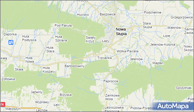 mapa Trzcianka gmina Nowa Słupia, Trzcianka gmina Nowa Słupia na mapie Targeo