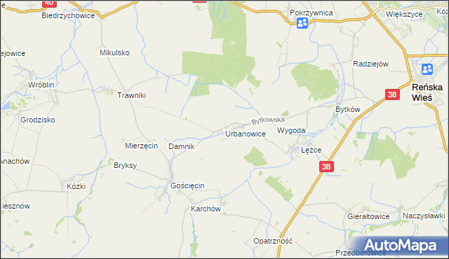 mapa Urbanowice, Urbanowice na mapie Targeo