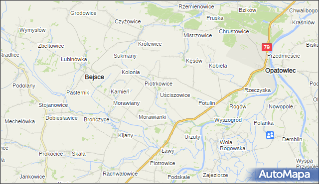 mapa Uściszowice, Uściszowice na mapie Targeo