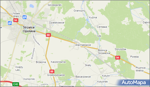 mapa Warmątowice, Warmątowice na mapie Targeo