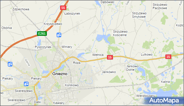 mapa Wełnica gmina Gniezno, Wełnica gmina Gniezno na mapie Targeo