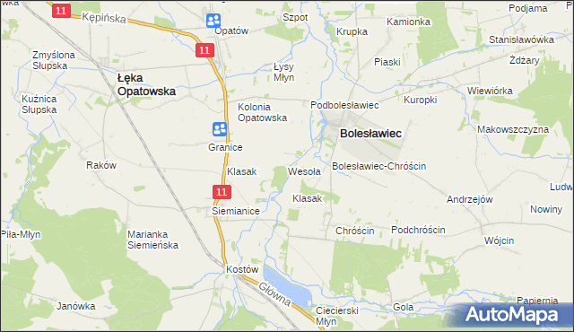 mapa Wesoła gmina Łęka Opatowska, Wesoła gmina Łęka Opatowska na mapie Targeo