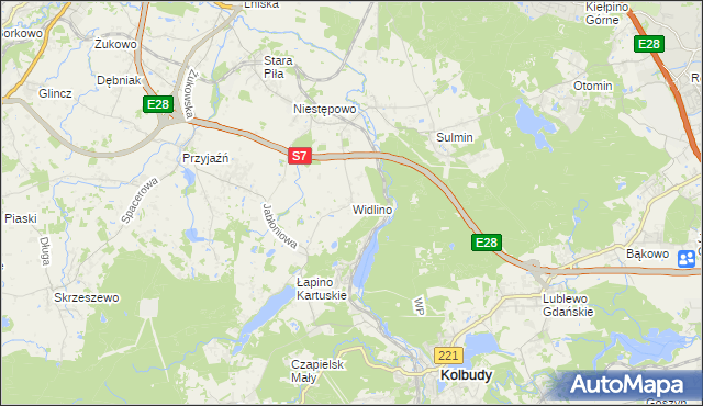 mapa Widlino gmina Żukowo, Widlino gmina Żukowo na mapie Targeo