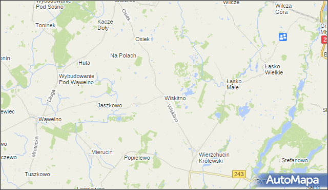 mapa Wiskitno gmina Koronowo, Wiskitno gmina Koronowo na mapie Targeo