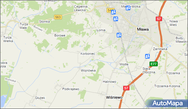 mapa Wiśniewko gmina Wiśniewo, Wiśniewko gmina Wiśniewo na mapie Targeo