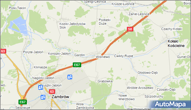 mapa Wiśniewo gmina Zambrów, Wiśniewo gmina Zambrów na mapie Targeo