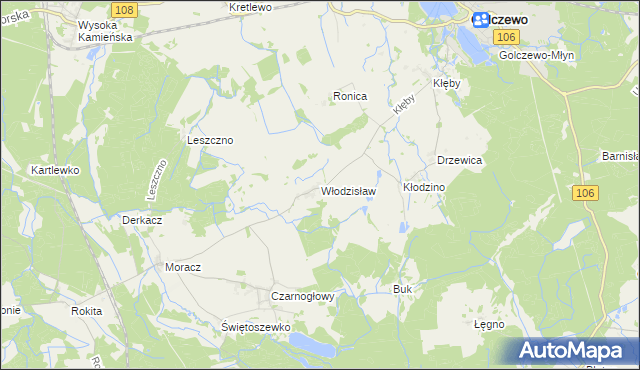 mapa Włodzisław gmina Przybiernów, Włodzisław gmina Przybiernów na mapie Targeo