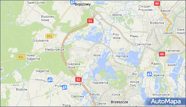 mapa Wola gmina Miedźna, Wola gmina Miedźna na mapie Targeo