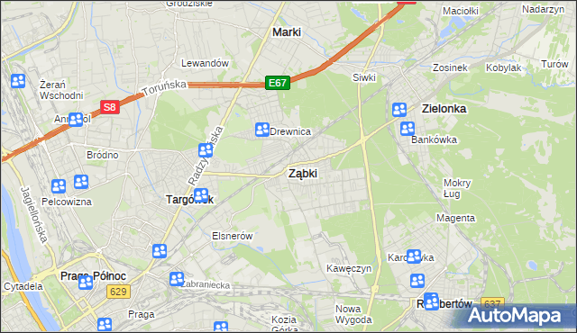 mapa Ząbki powiat wołomiński, Ząbki powiat wołomiński na mapie Targeo