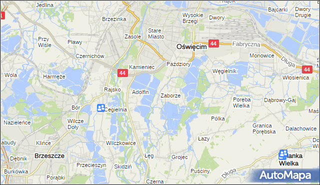 mapa Zaborze gmina Oświęcim, Zaborze gmina Oświęcim na mapie Targeo
