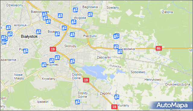 mapa Zaścianki gmina Supraśl, Zaścianki gmina Supraśl na mapie Targeo