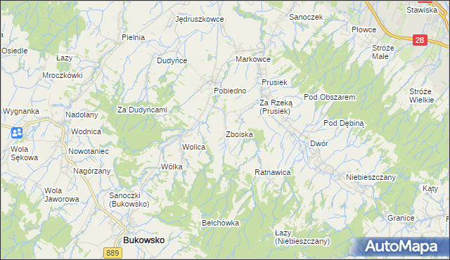 mapa Zboiska gmina Bukowsko, Zboiska gmina Bukowsko na mapie Targeo