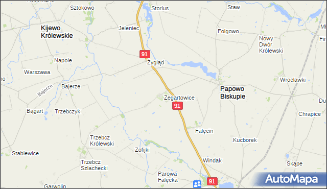 mapa Zegartowice gmina Papowo Biskupie, Zegartowice gmina Papowo Biskupie na mapie Targeo