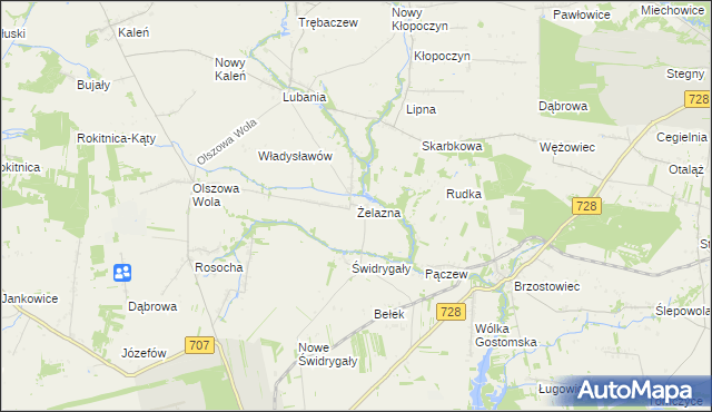mapa Żelazna gmina Sadkowice, Żelazna gmina Sadkowice na mapie Targeo