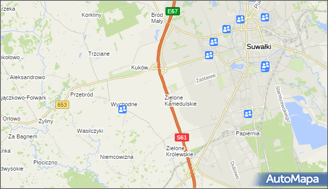 mapa Zielone Kamedulskie, Zielone Kamedulskie na mapie Targeo