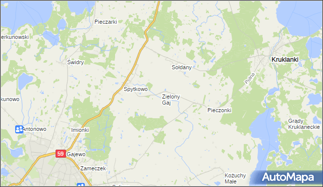 mapa Zielony Gaj gmina Giżycko, Zielony Gaj gmina Giżycko na mapie Targeo