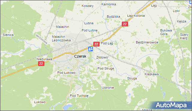 mapa Złotowo gmina Czersk, Złotowo gmina Czersk na mapie Targeo