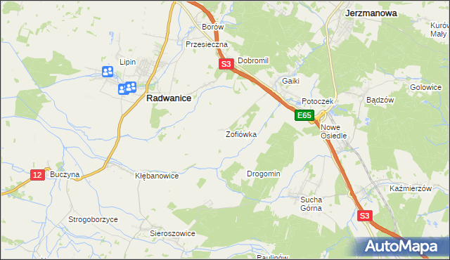 mapa Zofiówka gmina Jerzmanowa, Zofiówka gmina Jerzmanowa na mapie Targeo