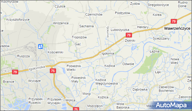 mapa Zofipole gmina Igołomia-Wawrzeńczyce, Zofipole gmina Igołomia-Wawrzeńczyce na mapie Targeo