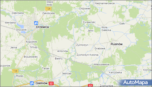 mapa Zychorzyn, Zychorzyn na mapie Targeo